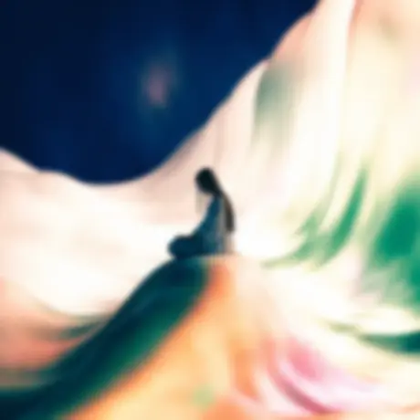 A person pausing quietly in a soft, glowing space, taking a curious look at a pattern instead of forcing it away